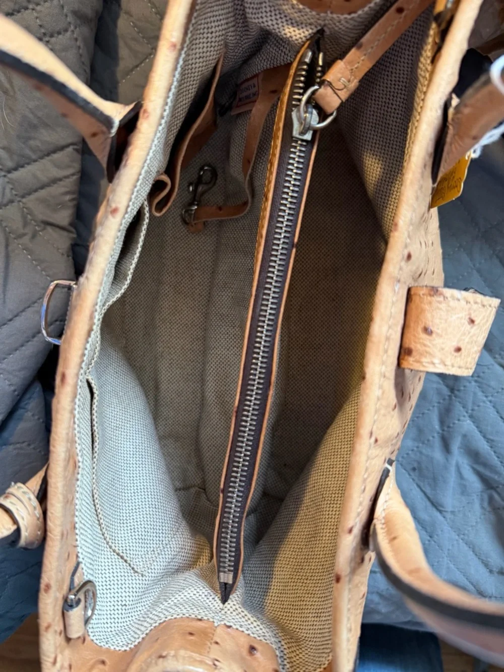 Dooney & Bourke Ostrich Embossed Rare Leather Bristol Logo Lock Satchel Tan